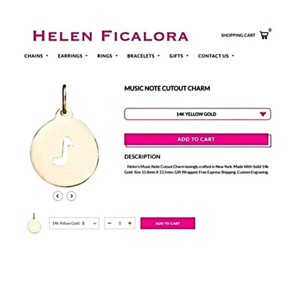 GORGEOUS Helen Ficalora 14kt Yellow Gold Cutout Music Note Charm Pendant - Picture 6 of 6